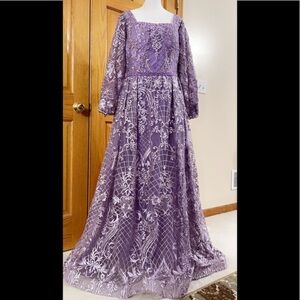 Formal Dress Size 12 Lilac Purple Sequined Pageant Prom Quinceanera Long Sleeves